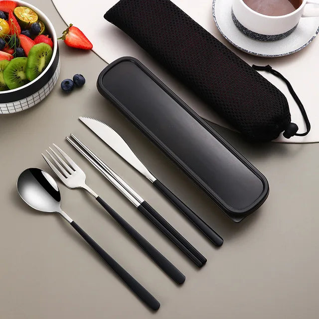 304 Portable Stainless Steel Tableware Set – Travel Cutlery with Storage Box