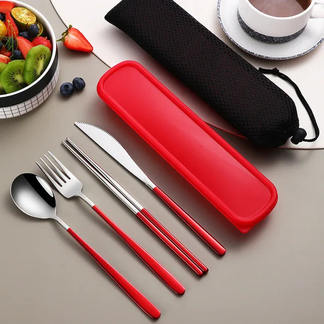 304 Portable Stainless Steel Tableware Set – Travel Cutlery with Storage Box
