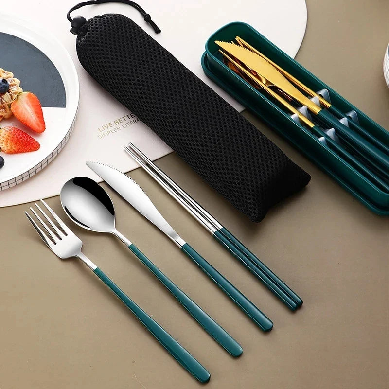 304 Portable Stainless Steel Tableware Set – Travel Cutlery with Storage Box