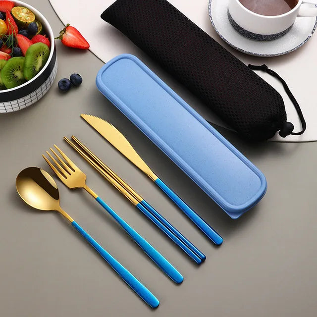304 Portable Stainless Steel Tableware Set – Travel Cutlery with Storage Box