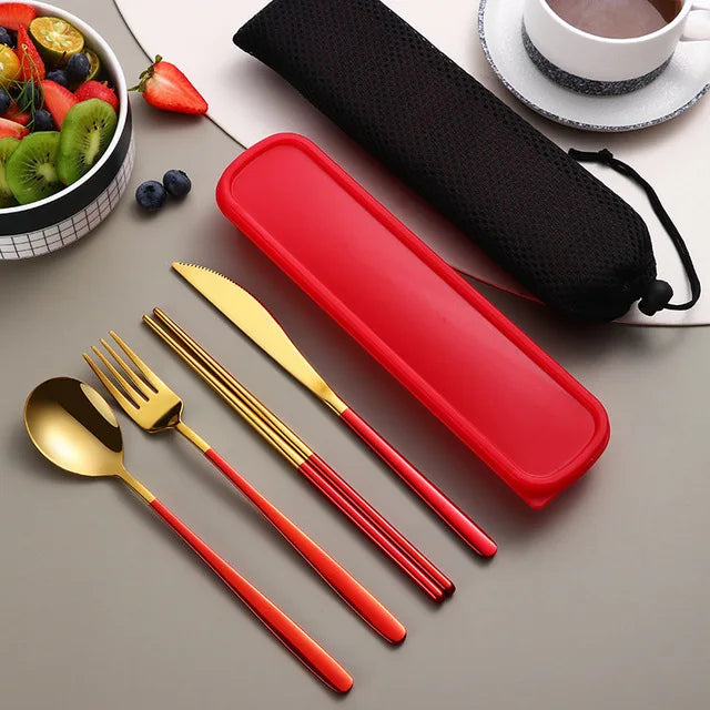 304 Portable Stainless Steel Tableware Set – Travel Cutlery with Storage Box