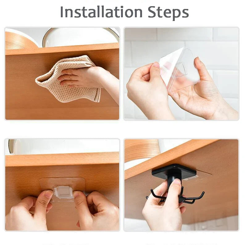 360° Rotatable Kitchen & Bathroom Hook Organizer – Nail-Free Wall and Cabinet Hanger