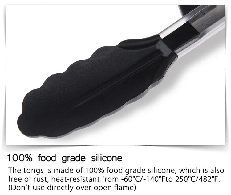 LMETJMA Stainless Steel Cooking Tongs – Heat Resistant BBQ Tongs with Silicone Tips & Stand