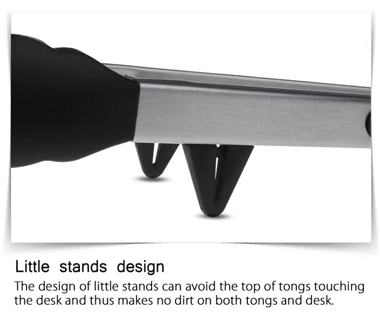 LMETJMA Stainless Steel Cooking Tongs – Heat Resistant BBQ Tongs with Silicone Tips & Stand