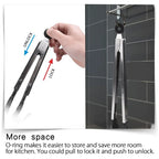 LMETJMA Stainless Steel Cooking Tongs – Heat Resistant BBQ Tongs with Silicone Tips & Stand
