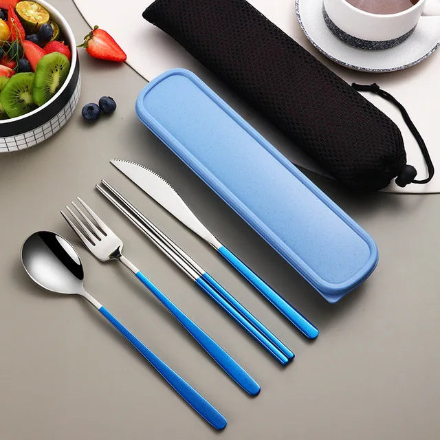 304 Portable Stainless Steel Tableware Set – Travel Cutlery with Storage Box