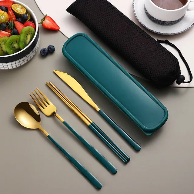 304 Portable Stainless Steel Tableware Set – Travel Cutlery with Storage Box
