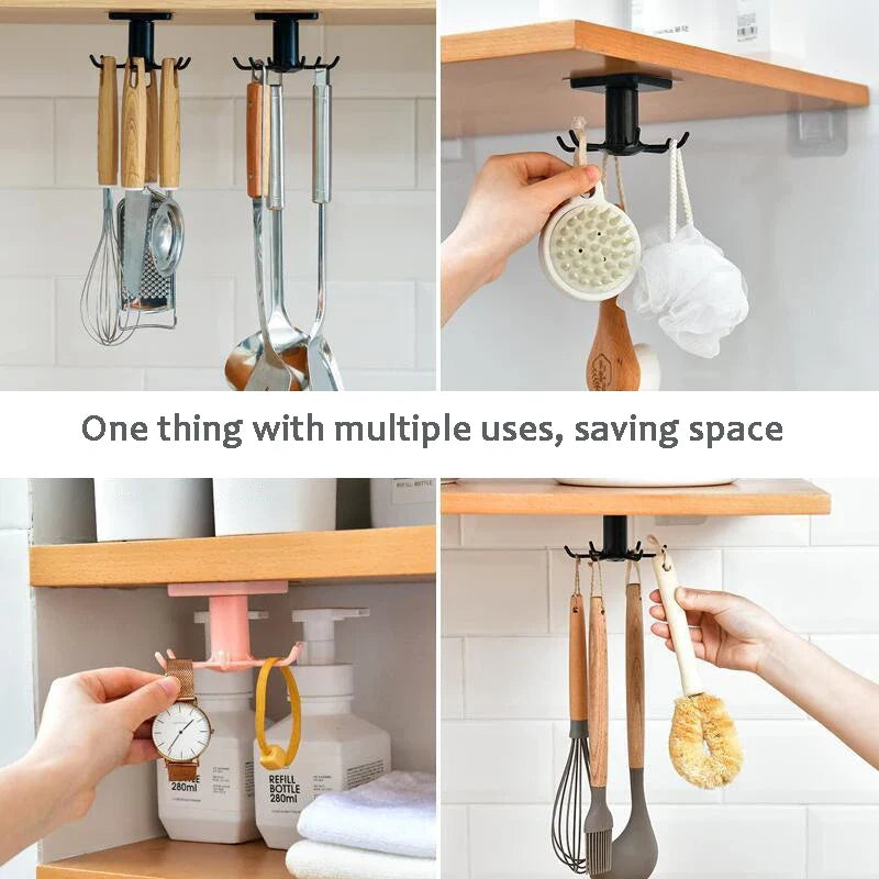 360° Rotatable Kitchen & Bathroom Hook Organizer – Nail-Free Wall and Cabinet Hanger