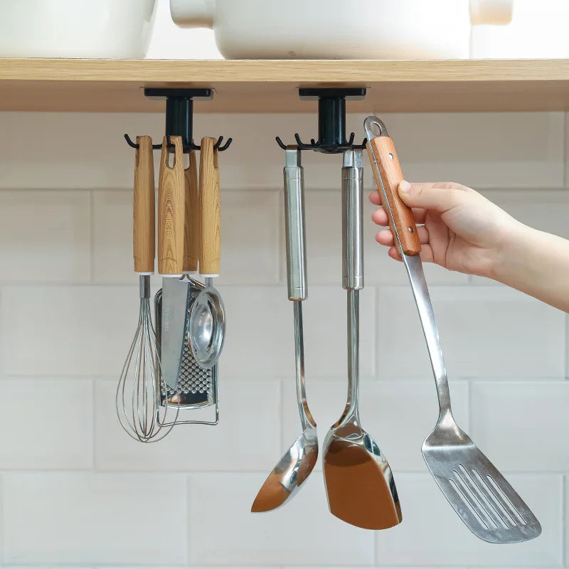 360° Rotatable Kitchen & Bathroom Hook Organizer – Nail-Free Wall and Cabinet Hanger