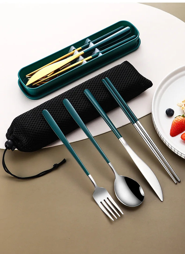 304 Portable Stainless Steel Tableware Set – Travel Cutlery with Storage Box