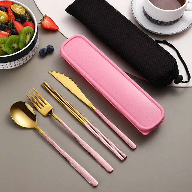 304 Portable Stainless Steel Tableware Set – Travel Cutlery with Storage Box