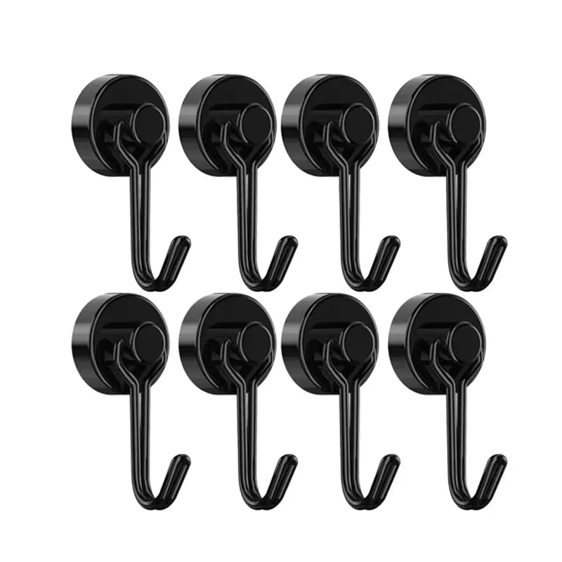 Neodymium Magnetic Hooks 5KG – 360° Rotating No-Drill Heavy-Duty Kitchen Organizers (4PCS)