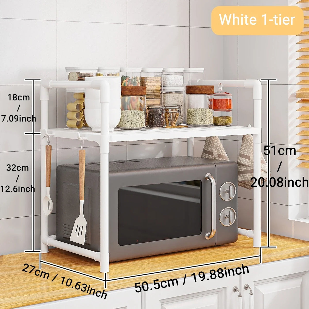 Microwave Oven Storage Rack – Space-Saving Countertop Kitchen Organizer Shelf
