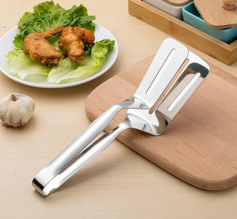 Stainless Steel Frying Shovel Clip – Multifunctional BBQ Tongs & Fish Spatula
