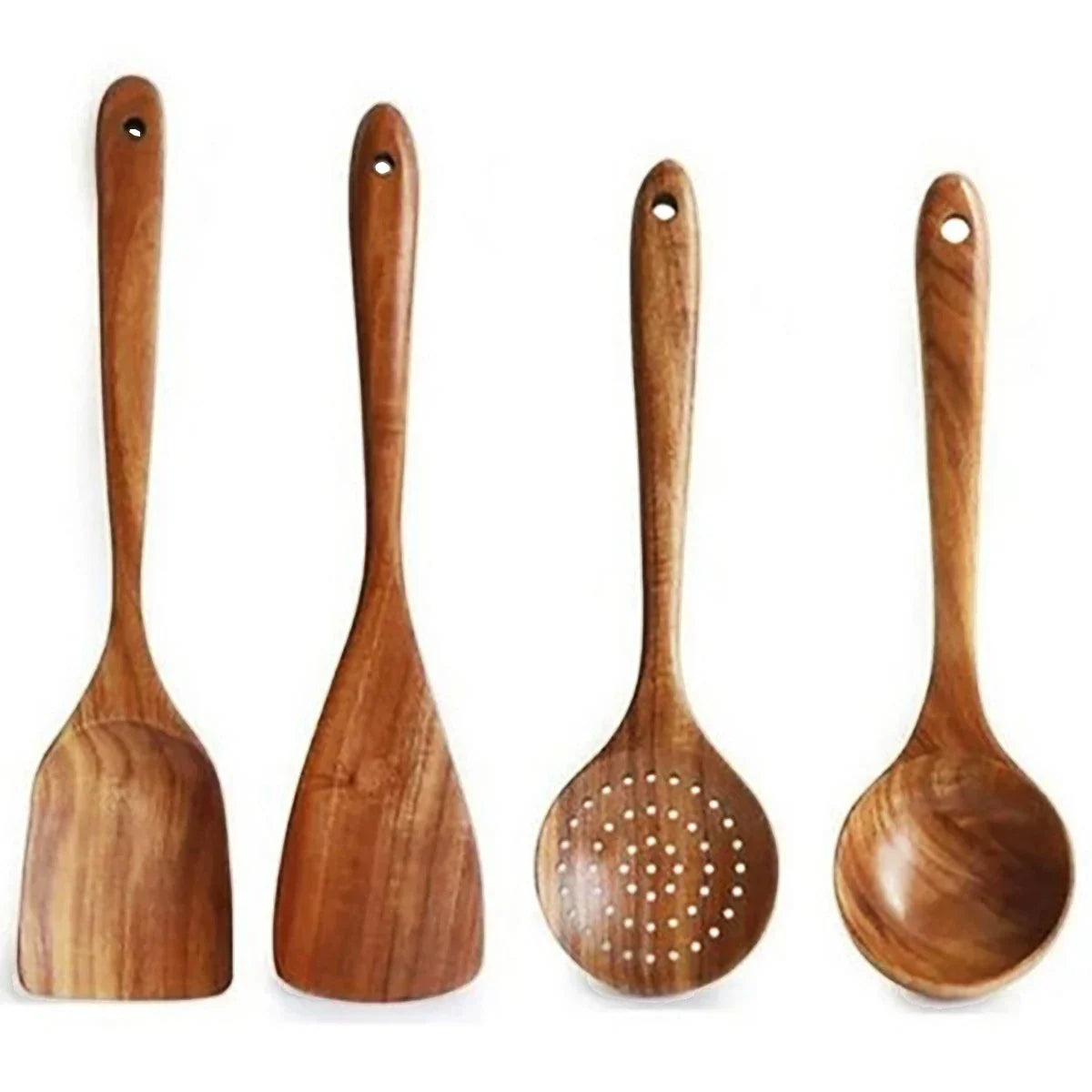 Wooden Kitchen Cooking Set – Spatula, Spoon & Salad Fork Set with Storage Bucket
