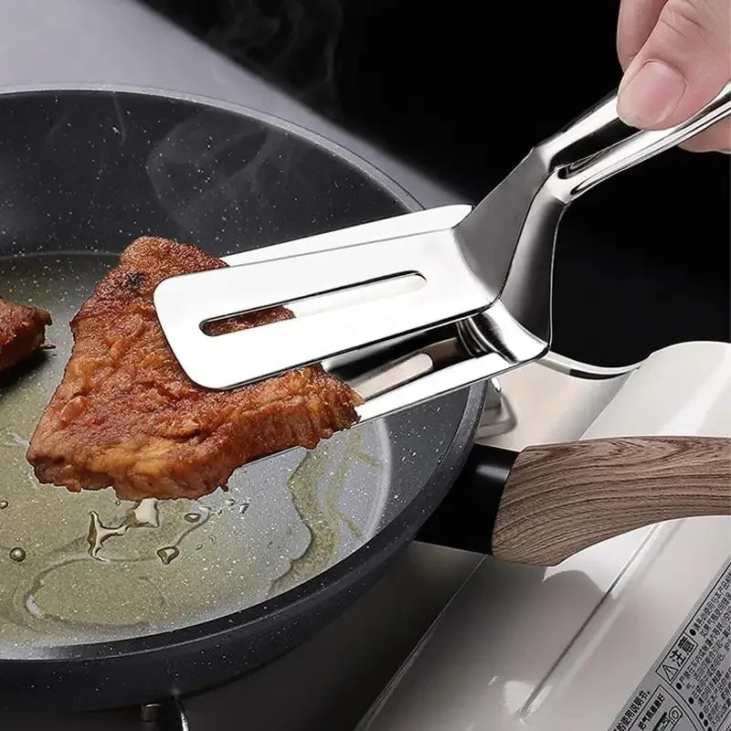 Stainless Steel Frying Shovel Clip – Multifunctional BBQ Tongs & Fish Spatula