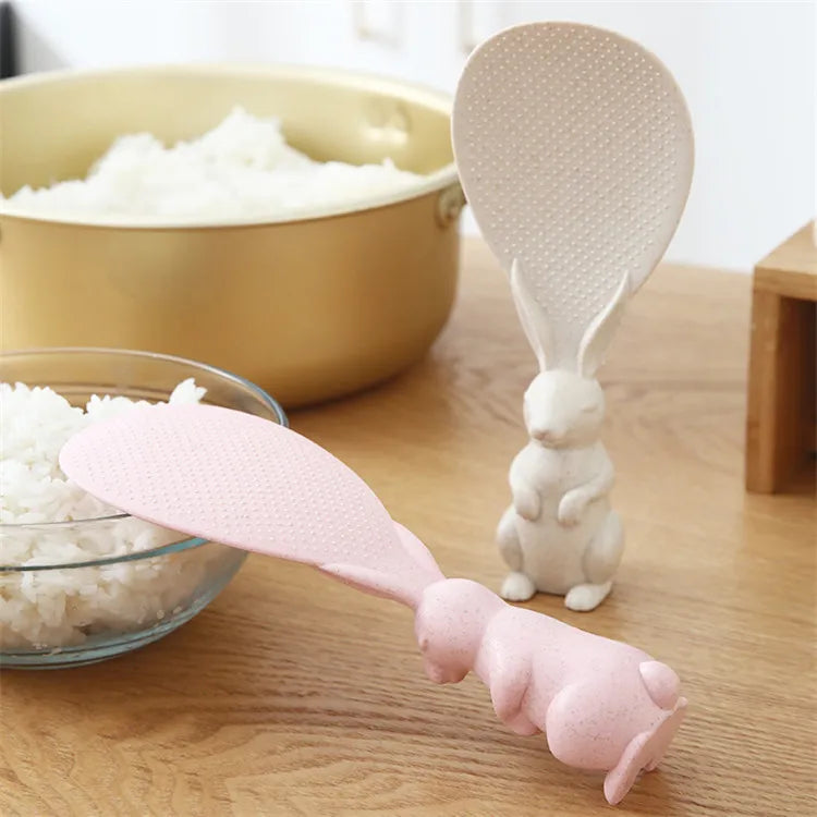 Straw Rabbit Rice Spoon – Creative Standing Cartoon Rice Spatula