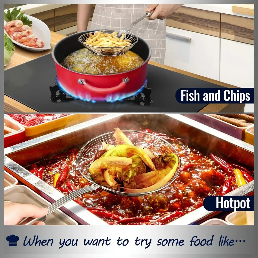 Stainless Steel Double Round Spoon – Reinforced Spider Strainer for Frying & Cooking