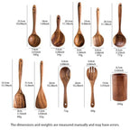 Wooden Kitchen Cooking Set – Spatula, Spoon & Salad Fork Set with Storage Bucket