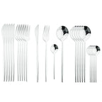 Black Handle Golden Cutlery Set – 24Pcs Stainless Steel Knife, Fork & Spoon Dinnerware