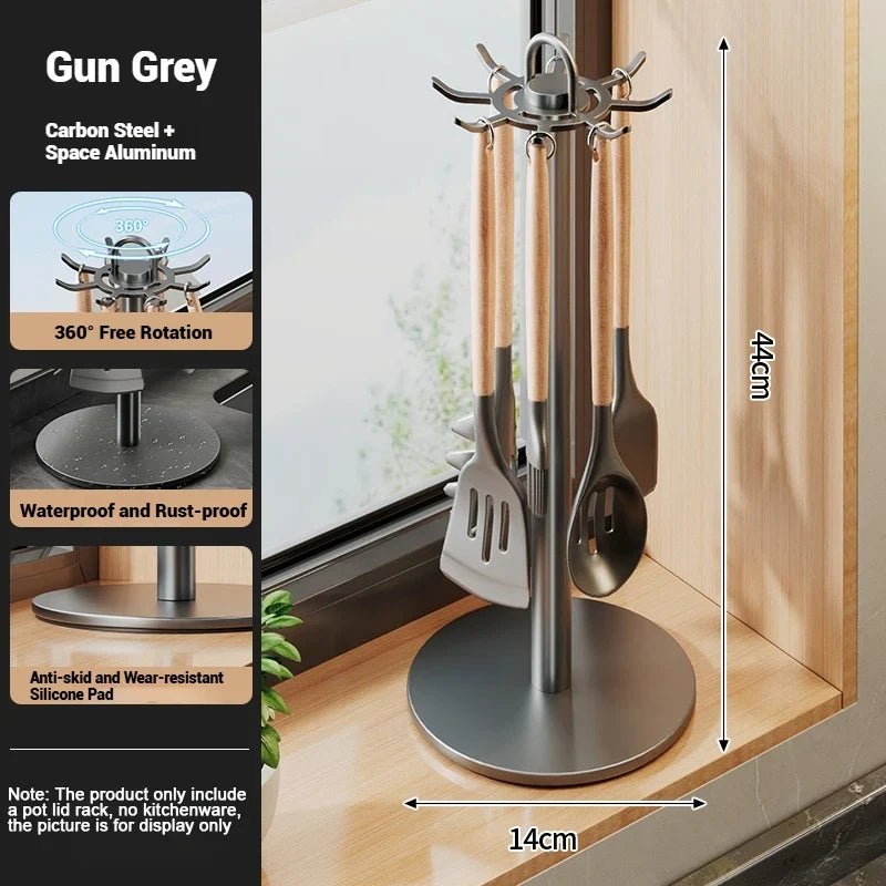 Rotating Kitchen Utensil Stand – 8-Hook Countertop Organizer with 360° Rotation