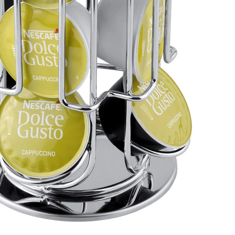 LMETJMA 360° Rotating Dolce Gusto Coffee Capsule Holder – Stainless Steel Storage Stand (JT222)