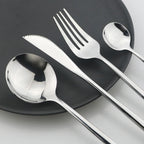 Black Handle Golden Cutlery Set – 24Pcs Stainless Steel Knife, Fork & Spoon Dinnerware
