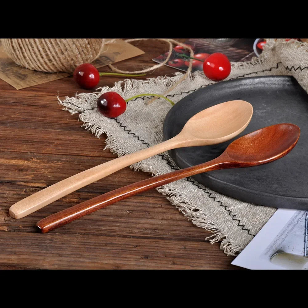 2PCS Wooden Spoon Set – Natural Wood Kitchen Tableware for Soup, Tea & Coffee