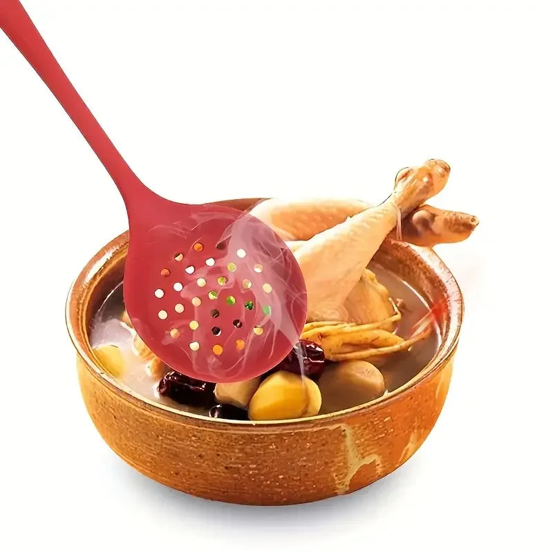 Silicone Slotted Spoon – Heat-Resistant Non-Scratch Kitchen Skimmer & Ladle for Frying and Pasta