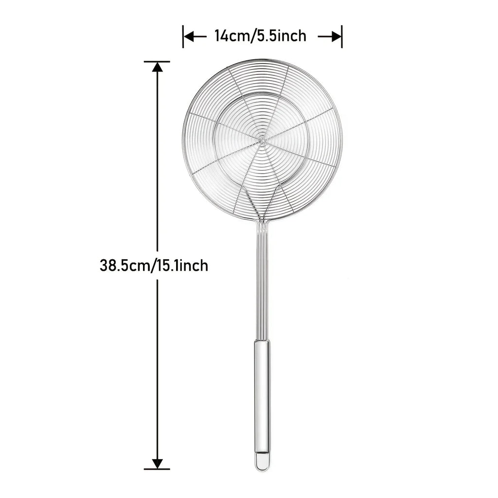 Stainless Steel Double Round Spoon – Reinforced Spider Strainer for Frying & Cooking