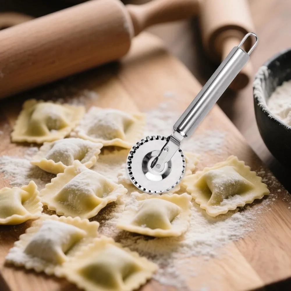 Stainless Steel Wheel Fluted Pasta Crimper – Ravioli Cutter & Dough Sealer
