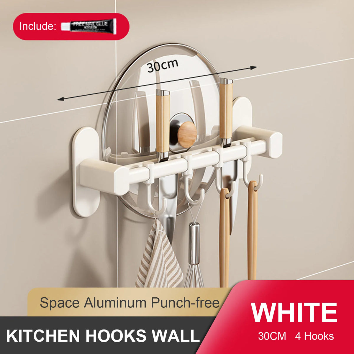 Wall Mounted Kitchen Hook Rack – No-Punching Utensils & Storage Hanger