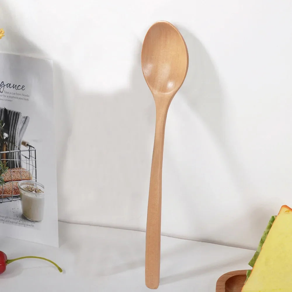 2PCS Wooden Spoon Set – Natural Wood Kitchen Tableware for Soup, Tea & Coffee