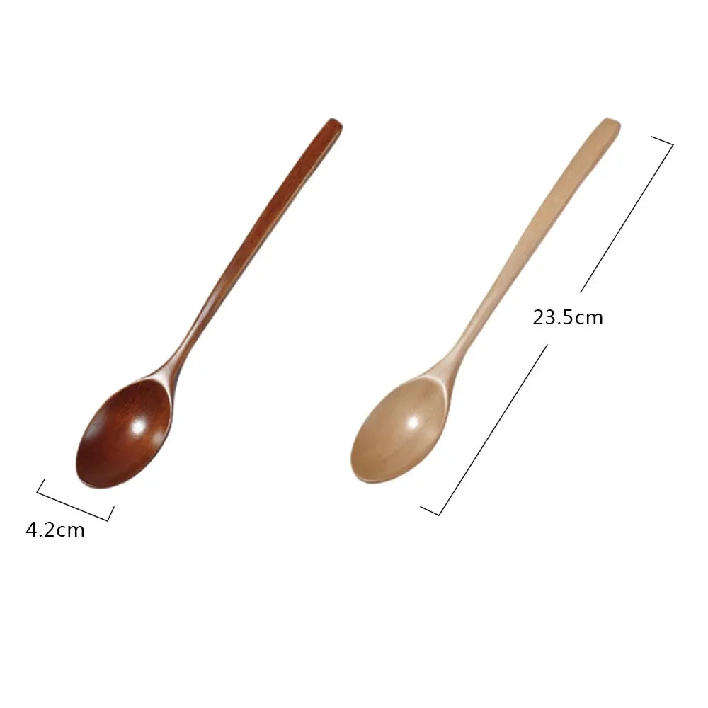 2PCS Wooden Spoon Set – Natural Wood Kitchen Tableware for Soup, Tea & Coffee