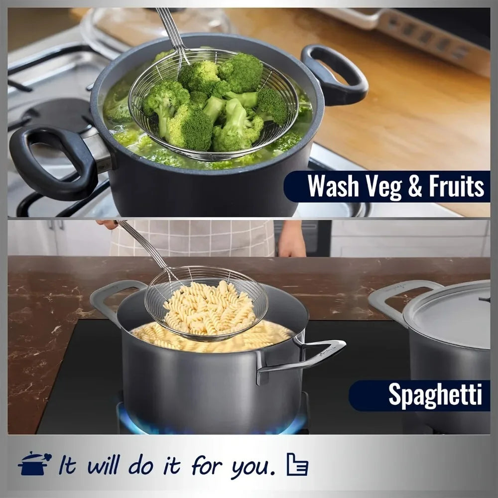 Stainless Steel Double Round Spoon – Reinforced Spider Strainer for Frying & Cooking