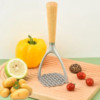Aluminum Manual Potato Masher – Wood Handle Multi-Purpose Food Crusher