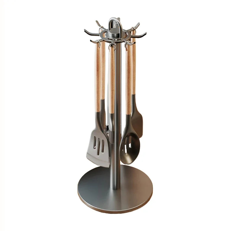 Rotating Kitchen Utensil Stand – 8-Hook Countertop Organizer with 360° Rotation