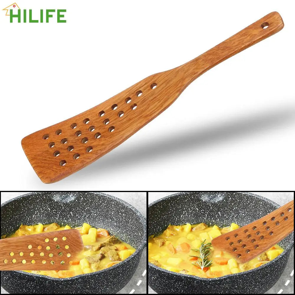 Wooden Filter Shovel Spatula – Non-Stick Frying & Steak Cooking Tool with Drain Holes