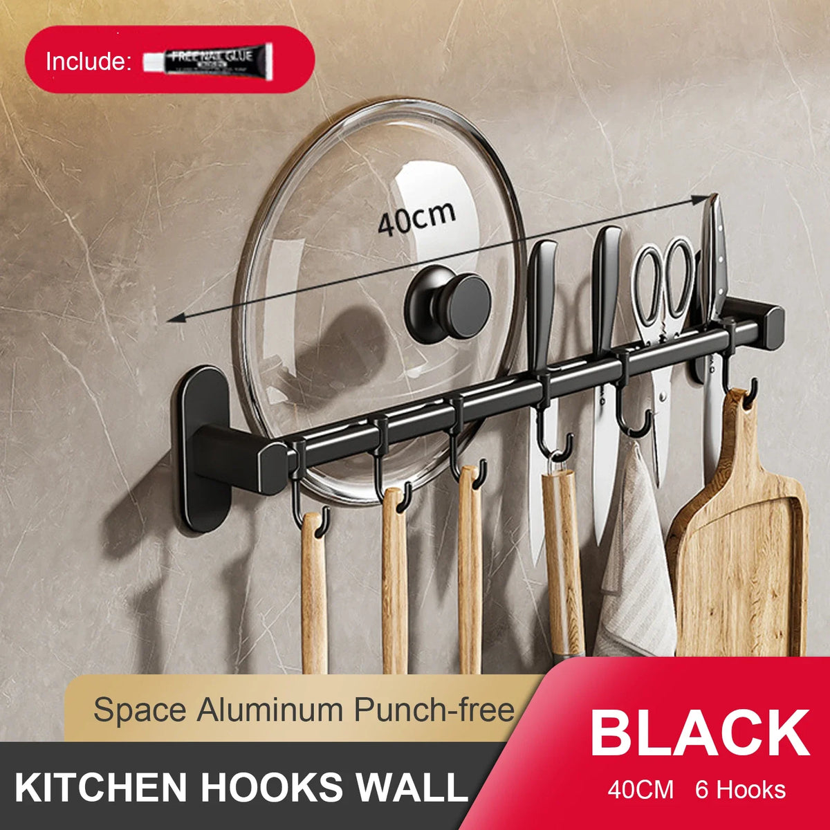 Wall Mounted Kitchen Hook Rack – No-Punching Utensils & Storage Hanger
