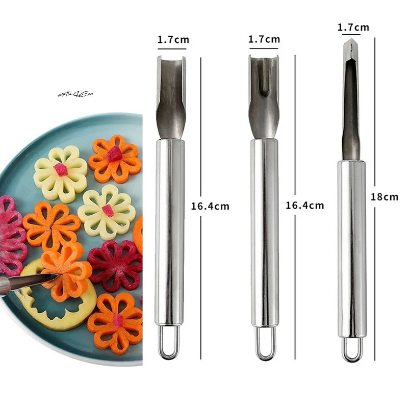 1/3PCS Stainless Steel Carving Knife Set – Fruit & Vegetable Decorative Tools