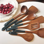 Solid Wood Ebony Spatula & Wooden Soup Ladle – Heat-Resistant Kitchen Utensil Set