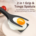2 in 1 Grip & Flip Spatula Tongs – Nylon Non-Stick Egg & Pancake Flipper