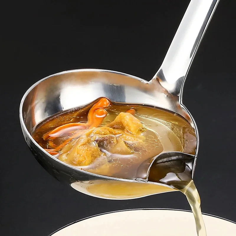 Stainless Steel Soup Fat Oil Separator – Skimmer & Colander Spoon with Heat-Resistant Handle