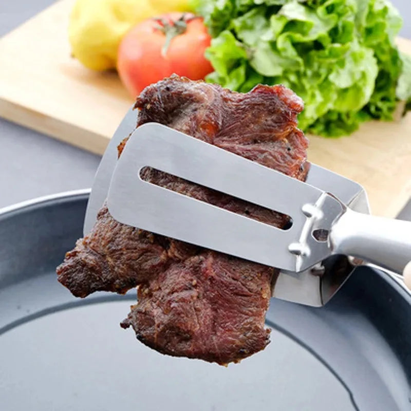 Stainless Steel Frying Shovel Clip – Multifunctional BBQ Tongs & Fish Spatula