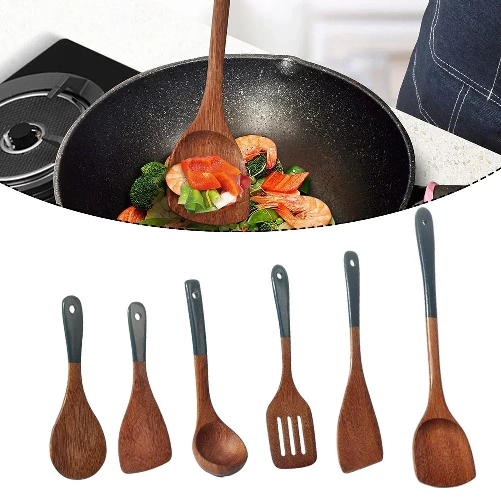 Solid Wood Ebony Spatula & Wooden Soup Ladle – Heat-Resistant Kitchen Utensil Set