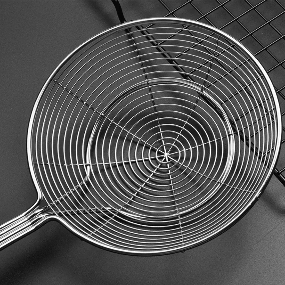 Stainless Steel Double Round Spoon – Reinforced Spider Strainer for Frying & Cooking