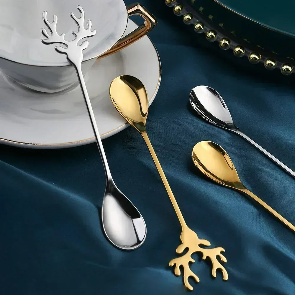 Christmas Elk Head Stainless Steel Coffee Spoon – Festive Table Decoration & Gift