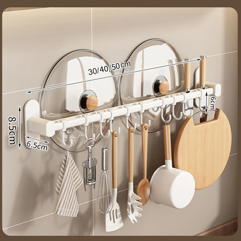 Wall Mounted Kitchen Hook Rack – No-Punching Utensils & Storage Hanger
