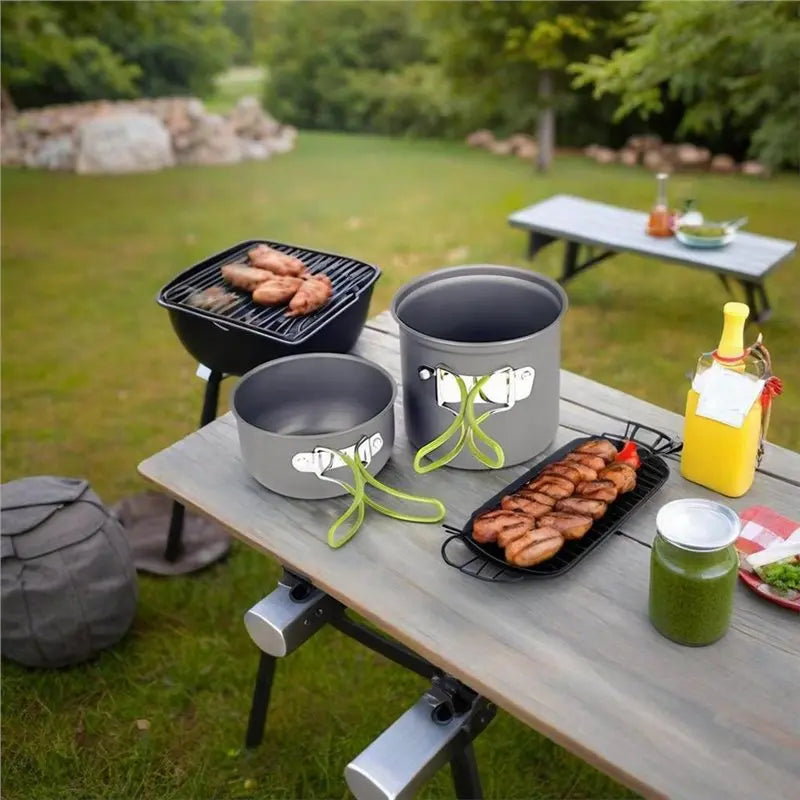 Outdoor Camping Pot Set – Portable 1–2 Person Folding Stove Cookware Kit