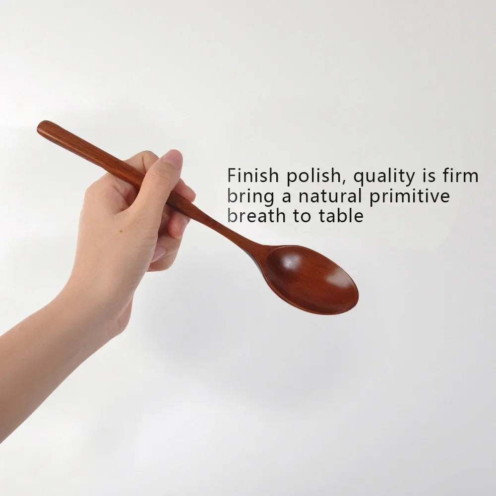 2PCS Wooden Spoon Set – Natural Wood Kitchen Tableware for Soup, Tea & Coffee